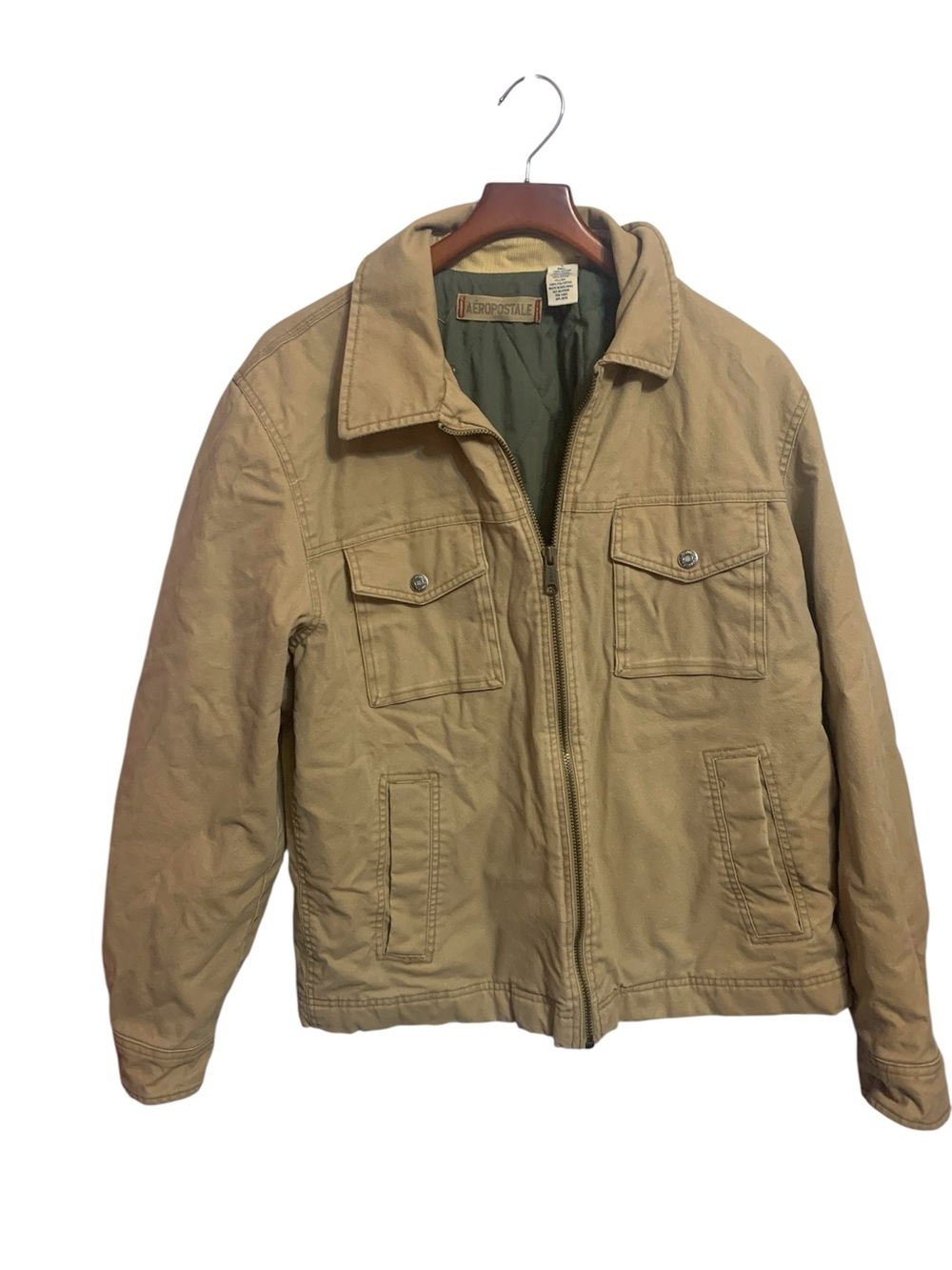 Aeropostale Mens Tan Work Jacket Quilted Lining Full Zip Size L Outdoors